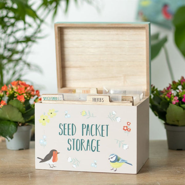 British Garden Birds seed packet storage box – Panache Homeware garden organiser tin, bird print storage container, gardening accessory, perfect gift for gardeners