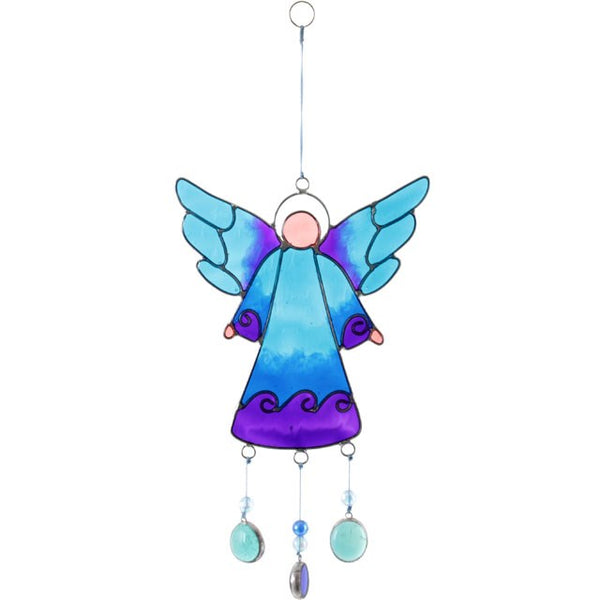 27cm blue angel suncatcher – Panache Homeware glass window hanging, celestial decor, spiritual guardian angel ornament, perfect gift.