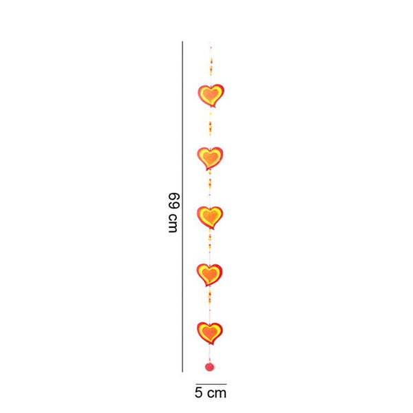 Red and yellow hearts on a string suncatcher – Panache Homeware ethically sourced window decor, colourful boho hanging ornament, heart suncatcher, perfect gift.