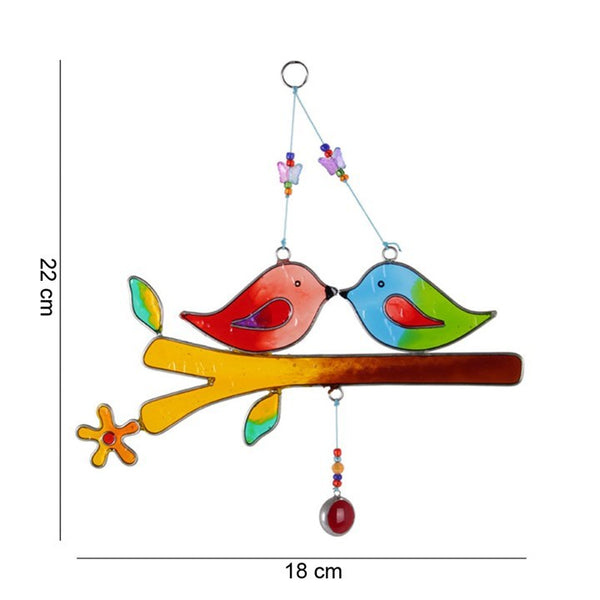 Lovebird glass and metal suncatcher – Panache Homeware boho home & garden decor, colourful window hanging, bird-themed ornament, perfect gift.