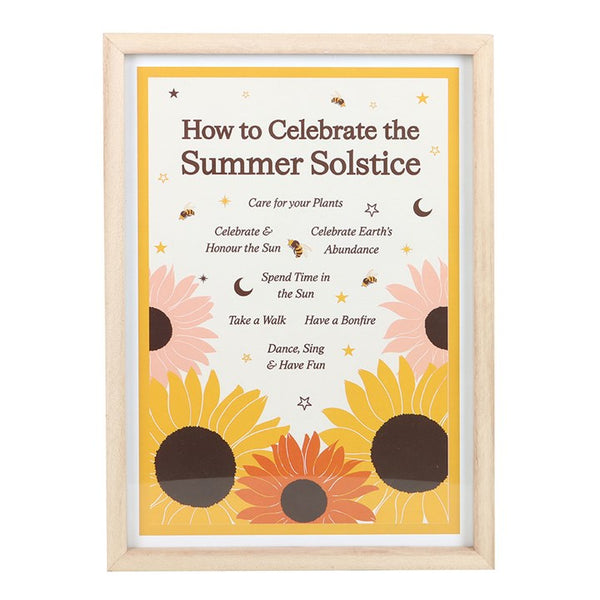Framed wall print with How to Celebrate the Summer Solstice design – Panache Homeware Kitchen Collection, seasonal bohemian wall art, perfect gift idea.