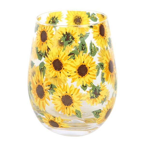 Glass with sunflower design on a white background