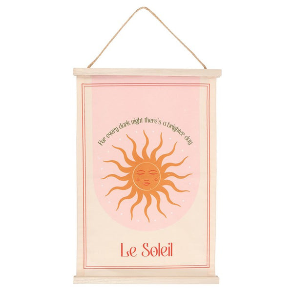 Rectangular Le Soleil wall hanging with sun motif and motivational quote – Panache Homeware Kitchen Collection, mystical bohemian home wall art, perfect gift idea