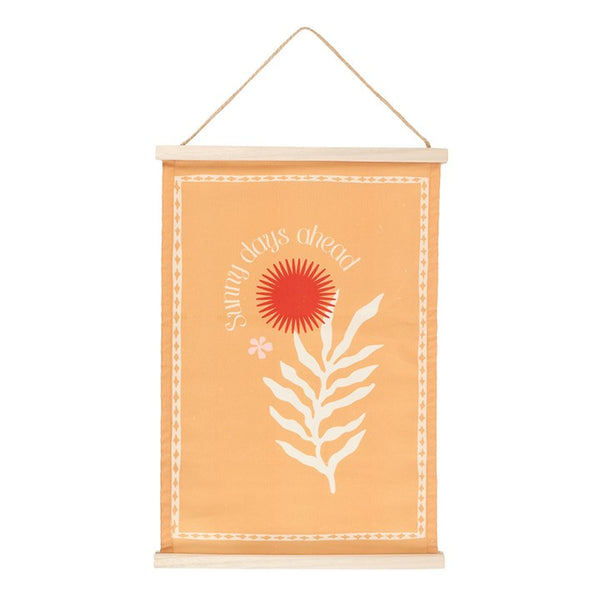 Orange wall hanging with Sunny Days Ahead text and sun leaf design – Panache Homeware Kitchen Collection, inspirational bohemian wall art, perfect gift idea.