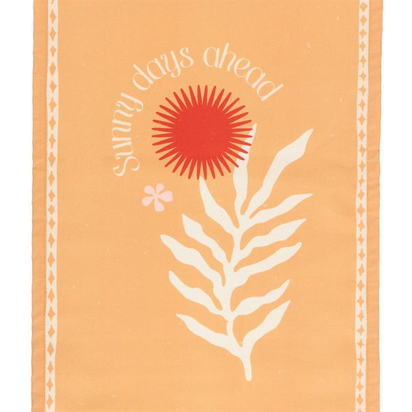 Vibrant Sunny Days Ahead wall hanging with sun and leaf motif – Panache Homeware Kitchen Collection, positive boho home decor, perfect gift.