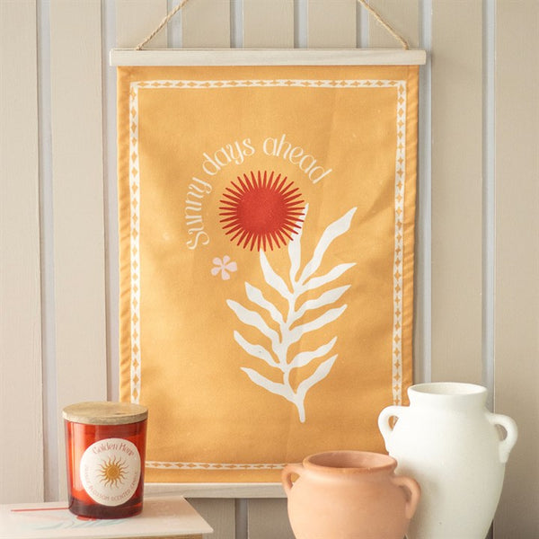 Sunny Days Ahead orange wall hanging with sun and leaf pattern – Panache Homeware Kitchen Collection, vibrant boho wall decor, perfect gift