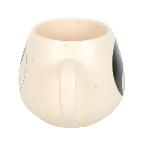 White ceramic mug with a handle on a white background