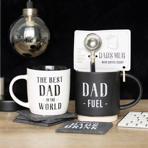 Set of two ceramic mugs with father-themed designs – Panache Homeware Kitchen Collection, Father’s Day coffee cup gift set