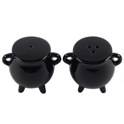 Black ceramic cauldron cruet set – Panache Homeware Kitchen Collection, spooky mystical kitchen accessory, perfect gift