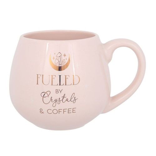 Two ceramic mugs with crystal-inspired coffee prints – Panache Homeware Kitchen Collection, boho mystical cottagecore mugs, perfect gift idea.