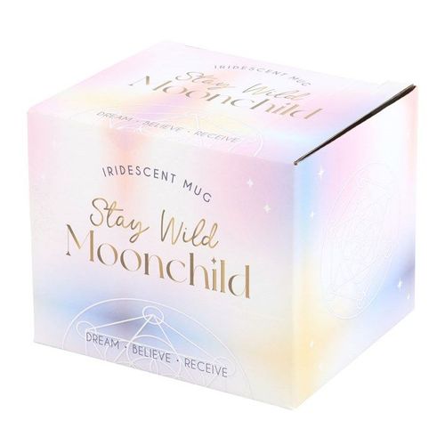 Rounded iridescent mug with celestial star design and Stay Wild Moon Child quote – Panache Homeware Kitchen Collection, cosmic cottagecore coffee cup, perfect gift