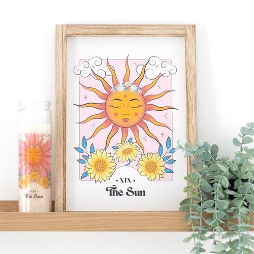 The Sun Celestial framed wall art print with floral and candle design – Panache Homeware Kitchen Collection, mystical boho home decor, perfect gift.