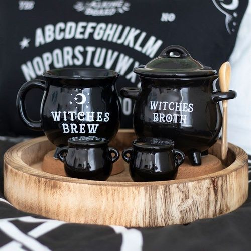 Set of two black ceramic cauldrons cruet set – Panache Homeware Kitchen Collection, gothic cottagecore kitchen decor, perfect gift idea