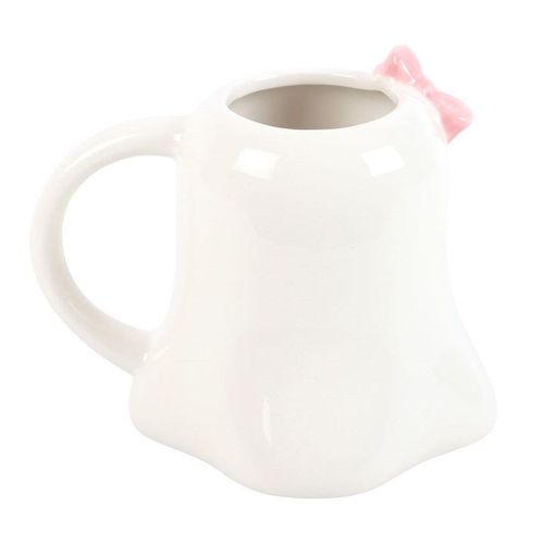 White ceramic mug with pink bow detail – Panache Homeware Kitchen Collection, elegant cottagecore tea and coffee cup