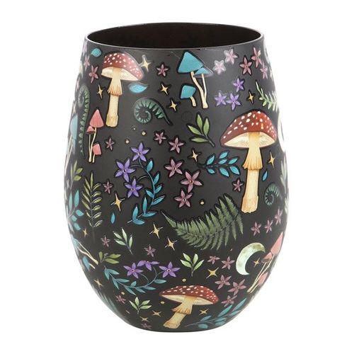 Black ceramic tumbler with detailed mushroom and forest motif – Panache Homeware Kitchen Collection, cozy woodland cottagecore cup, perfect gift