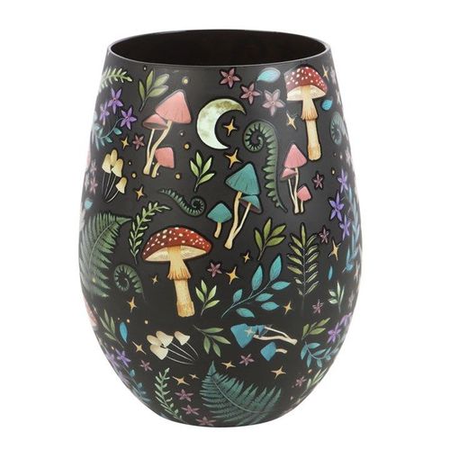 Stylish black tumbler with whimsical mushroom nature print – Panache Homeware Kitchen Collection, unique cottagecore drinkware, perfect gift idea