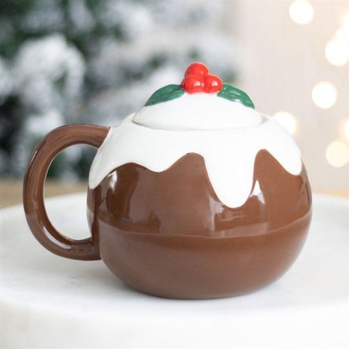Christmas pudding-shaped ceramic mug with cherry on top – Panache Homeware Kitchen Collection, festive holiday coffee cup.