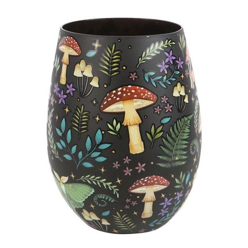 Nature-inspired black tumbler with mushroom illustration – Panache Homeware Kitchen Collection, rustic cottagecore ceramic cup, perfect gift idea