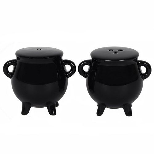 Black ceramic cauldron cruet set – Panache Homeware Kitchen Collection, spooky mystical kitchen accessory, perfect gift