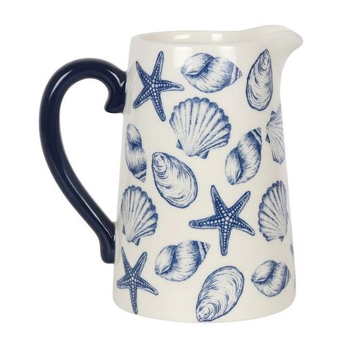 Ceramic flower jug with seashell and starfish design, 17cm – Panache Homeware Kitchen Collection, beach-inspired cottagecore decor, perfect gift idea
