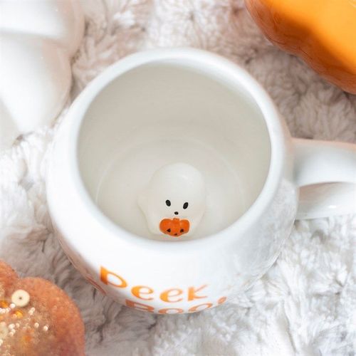Peekaboo Ghost rounded white ceramic mug with spooky text – Panache Homeware Kitchen Collection, novelty Halloween tea and coffee mug, perfect gift idea