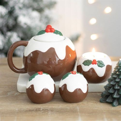 Christmas pudding-shaped ceramic mugs with matching salt and pepper shakers – Panache Homeware Kitchen Collection, festive holiday kitchen gift set