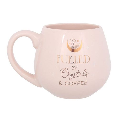 Pair of ceramic mugs featuring crystal and coffee designs – Panache Homeware Kitchen Collection, magical cottagecore tea and coffee mugs, perfect gift.