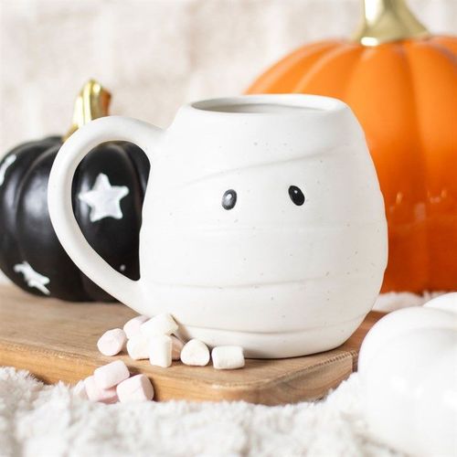 White ghost-shaped rounded ceramic mug – Panache Homeware Kitchen Collection, cute Halloween coffee cup, perfect gift