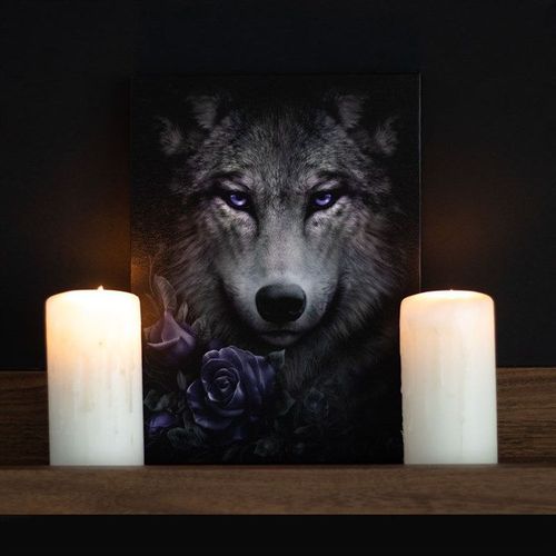 19x25cm Wolf Roses Canvas Plaque by Spiral Direct featuring gothic wolf and red rose design – Panache Homeware Kitchen Collection, mystical gothic wall art, fantasy home decor, perfect gift