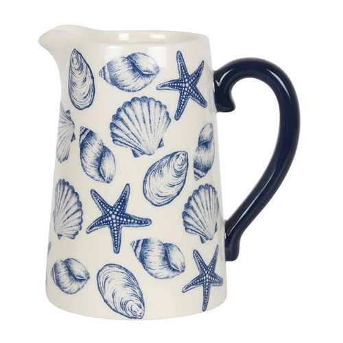 Seashell ceramic jug with shell and starfish motifs – Panache Homeware Kitchen Collection, ocean-inspired decorative flower vase, perfect gift.