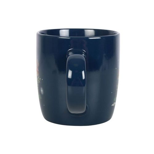 Navy blue mug with a handle on a white background